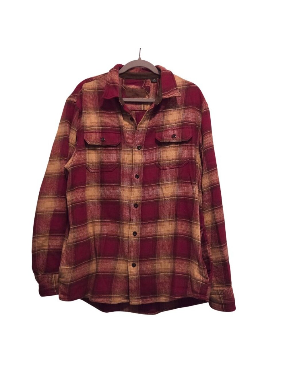 ORVIS Red & Beige Flannel Shirt Jacket Mens Shacket w Pockets Large
